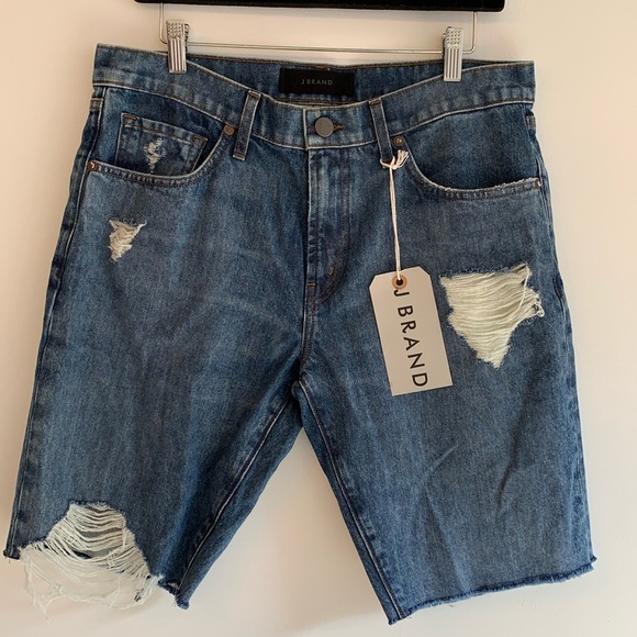 J Brand Men's Blue Distressed Denim Shorts - Picture 1 of 5
